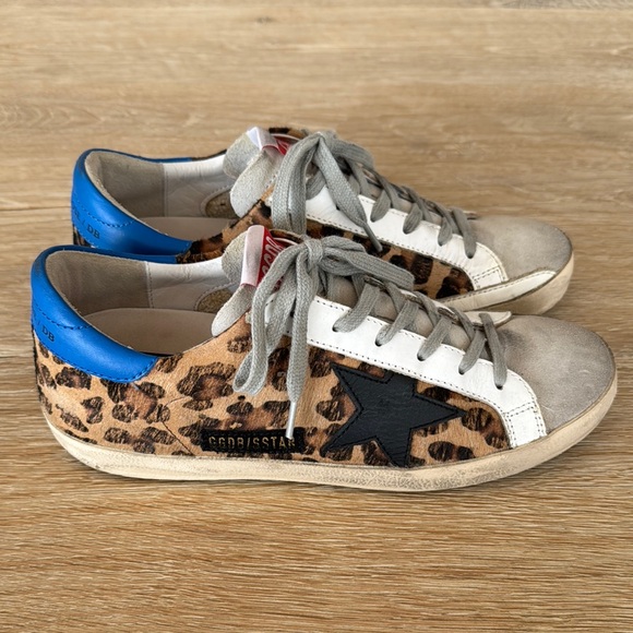 Golden Goose Superstar Leopard Print Pony Hair Low Top Sneakers Size 38 - Picture 2 of 9